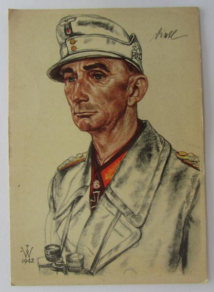 Nice and semi-colourfull, so-called: 'Willrich'-type period picture-postcard from the famous 'Ritterkreuzträger'-series, depicting the 'Generaloberst u. Gebirgsjäger' Dietl - overall very nice (ie. virtually mint-, unissued!)  condition!
