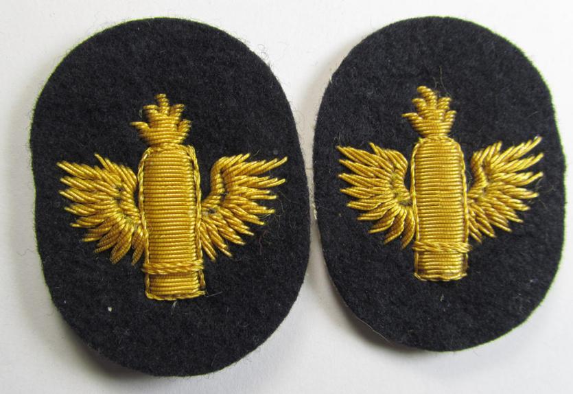Fully matching set of WH (Kriegsmarine) hand-embroidered career- ie. specialist-armbadges, as executed on dark-blue-coloured wool as intended for usage by an officer within a: 'Küstenartillerie'-unit