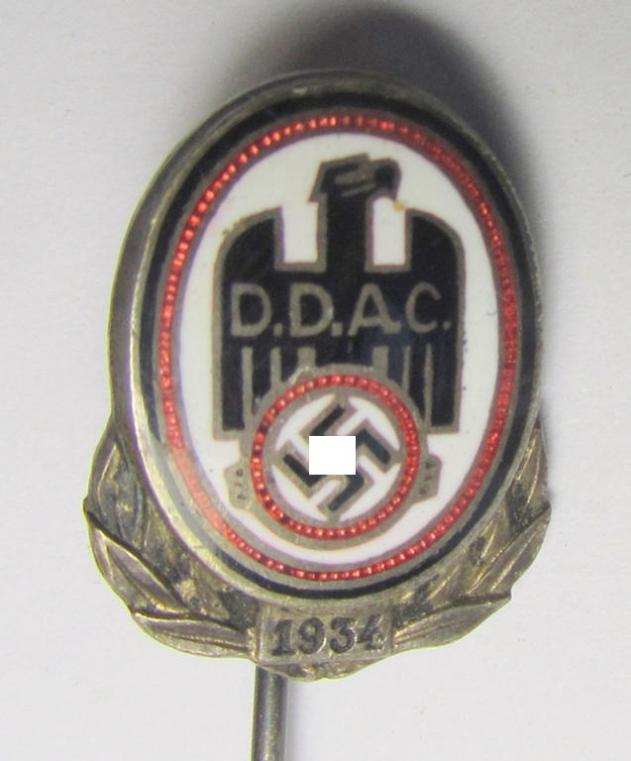 Attractive - and actually rarely seen! - silver-toned- and/or neatly enamelled, so-called: DDAC (ie. 'Der Deutsche Automobil Club') honorary-badge (or: 'Silberne Ehrennadel 1934') being a maker- (ie. 'Lauer-Nürnberg'-) marked example