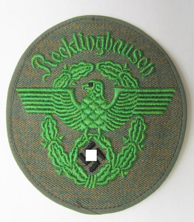 Police (ie. 'Polizei'/'Gendarmerie'-related-) armbadge (ie. arm-eagle) - being a scarcely encountered! - summer-tunic version, being a piece that was intended for a member within the: 'Polizei Recklinghausen'
