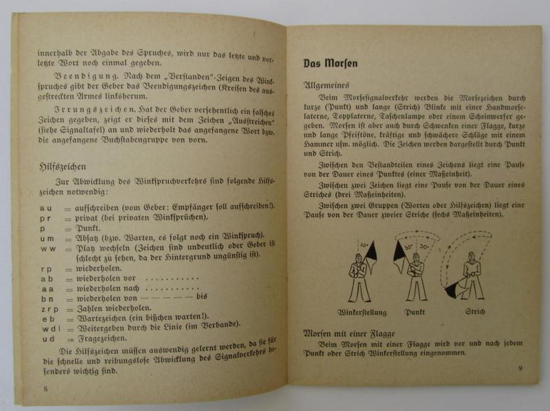 Neat - and scarcely encountered! - small-sized, WH-related instruction-booklet entitled: 'Winken und Morsen'