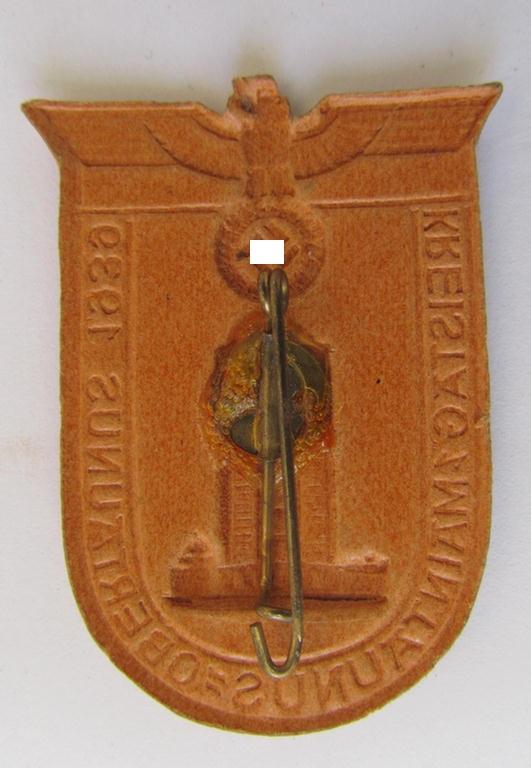 Commemorative - carton-based- and/or orange-coloured - N.S.D.A.P.-related 'tinnie', being a non-maker marked example, depicting a tower with above the Reichsadler surrounded by the text: 'Kreistag Main-Taunus-Obertaunus 1939'