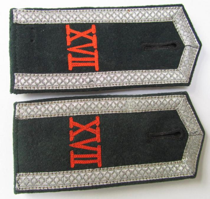 Superb - and/or fully matching! - pair of early- (ie. pre-war-) period WH (Heeres) 'cyphered' (pointed-styled), NCO-type ('M36'-pattern-) shoulderstraps as was intended for usage by an: 'Unteroffizier des Wehrersatzdienstelle im Wehrkreises XVII'
