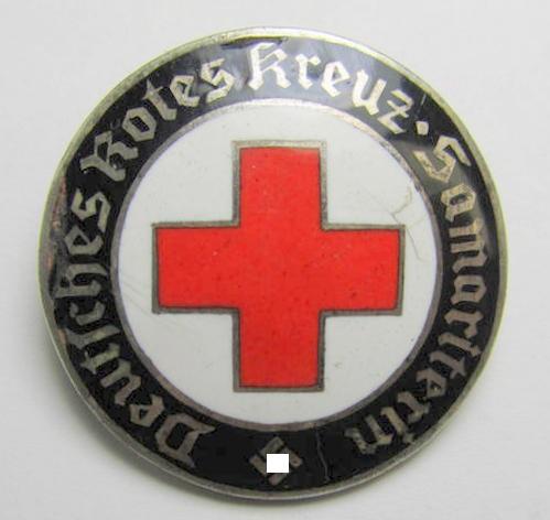 Neat - and actually scarcely encountered! - DRK (ie. 'Deutsches Rotes Kreuz' or German Red Cross) so-called: nurses'-badge entitled: 'Samariterin', being an attractive and patent-pending- (ie. 'Ges.Gesch.'-) marked example
