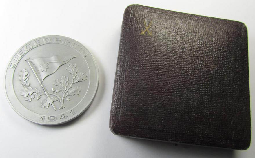 Attractive, silver-greyish-toned- (ie. 'zinc'-based) so-called: WH sports-related commemorative-plaque entitled: 'Siegerpreis 1941 - Dresden Vereinsregatta' and that comes stored in its period etui