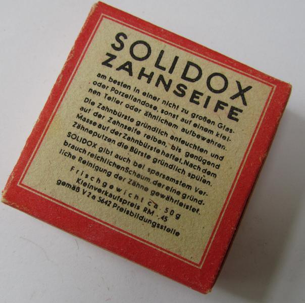 Unusual equipment-item: German WWII-era toothpaste (ie. 'Zahnseife') of the make 'Solidox' that comes in a mint- ie. unissued, condition
