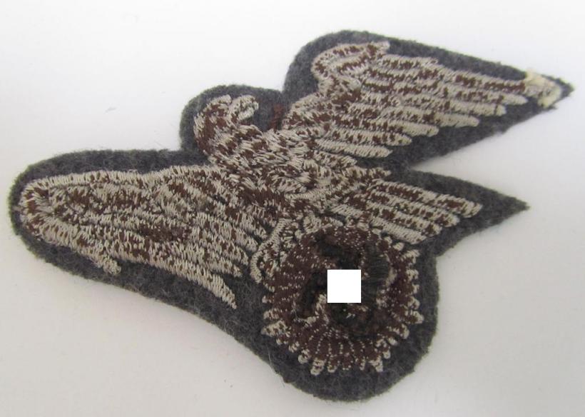 Attractive - and scarcely encountered! - EM- (ie. NCO-) pattern, so-called: 'Luftschutz' (ie. RLB-) breasteagle, being a machine-embroidered example that is executed on a bluish-grey-coloured- and/or woolen-based background