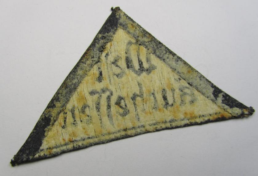 Rarely seen HJ/BDM (ie. 'Hitlerjugend' or: 'Bund Deutsche Mädel') district-triangle (ie. 'Gebietsdreieck') entitled: 'West Kurhessen' (being a virtually mint example that has lost its once present 'RzM-etiket')