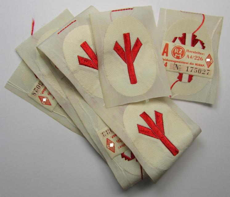 HJ/BDM (ie. 'Hitlerjugend'/'Bund Deutscher Mädel') trade- or specialist armbadge as executed in neat 'BeVo'-weave pattern, as was intended for usage by a: 'Feldscher' (or: medical orderly) still retaining its 'RzM'-etiket