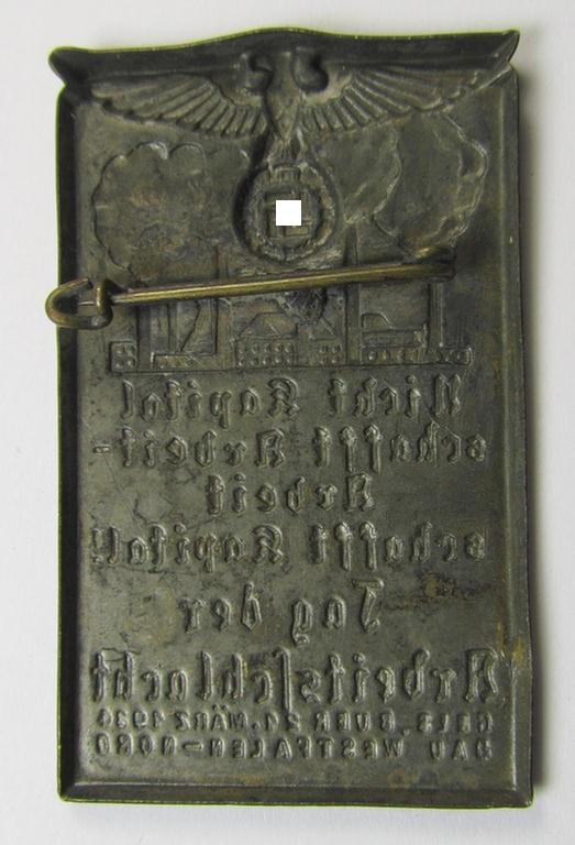DAF- (ie. 'Deutsches Arbeitsfront'-) related day-badge (ie. 'tinnie'), as was issued to commemorate the: 'Tag der Arbeitsschlacht - Gels. Buer. - 21. März 1934 - Gau Westfalen-Nord'