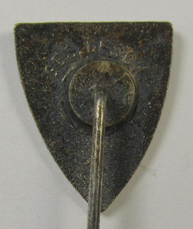 Membership-lapel-pin as was intended to signify membership within the: 'Nationalsocialistischer Reichskriegerbund' (ie. 'N.S.R.K.B.') being a non-maker-marked example that bears a: 'Ges.Gesch.'-patent-pending-designation on its back