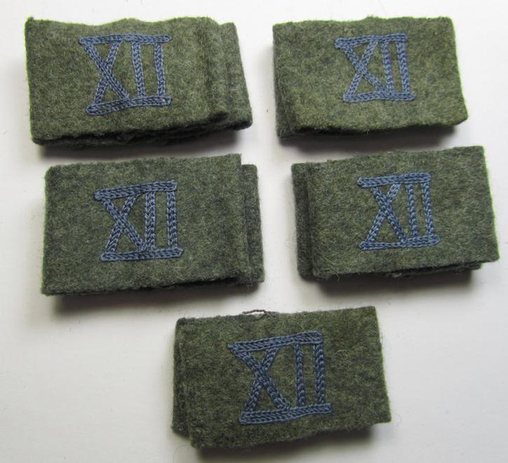 Fully matching pair of WH (Heeres) 'Nachschub'- (ie. transport-) related, so-called: regimental shoulderstrap-'slip-ons' (ie. 'Schulterstück-Überschuben') as was intended for usage by a: 'Soldat des Nachschub-Abteilungs XII'