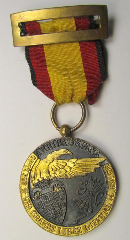 Spanish-issued, Spanish Civil-War commemorative-medal called: 'Medalla de la Campaña 1936-1939' that comes mounted on its (typically Spanish) mounted ribbon