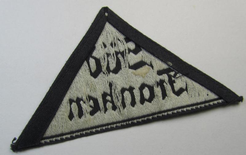Attractive, 'HJ' ('Hitlerjugend') ie. 'BDM' ('Bund Deutscher Mädel'-) district-triangle (ie. 'Gebietsdreieck') entitled: 'Süd Franken' (being I deem a never worn example that misses its 'RzM'-etiket)