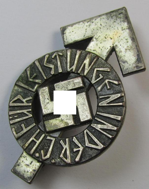 Neat, HJ/BDM- (ie. 'Hitlerjugend'/'Bund Deutscher Mädel'-) so-called: 'Leistungsabzeichen in Silber' being a neatly maker- (ie. 'RzM M1/34'-) marked example that is bearing the unique bearers'-number: '104275'