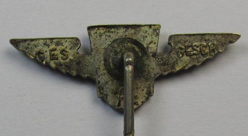Membership-lapel-pin as was intended to signify (reservist) membership within the: 'Sturmabteilungen der N.S.D.A.P. - Reserve II' ie. 'SAR') being a maker-marked example that bears a: 'Ges.Gesch.'-patent-pending-designation on its back