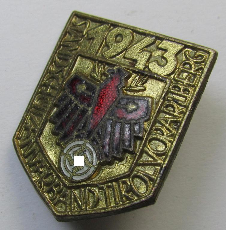 Attractive - and unusally seen! - multi-coloured enamelled and very detailed, so-called: 'Gaumeisterabzeichen für Kombinationsschiessen in Gold 1943 des Standschützenverbandes Tirol-Vorarlberg'