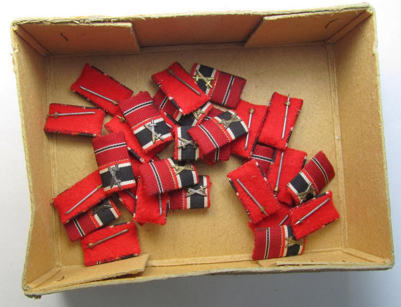 Two-pieced, WWII-period ribbon-bar (ie. 'Feld- o. Bandspange') as was intended for the combination: 'KvK II. Klasse mit Schwertern' and/or: 'Ost'-medal (ie. 'Medaille Winterschlacht im Osten 1941-42')