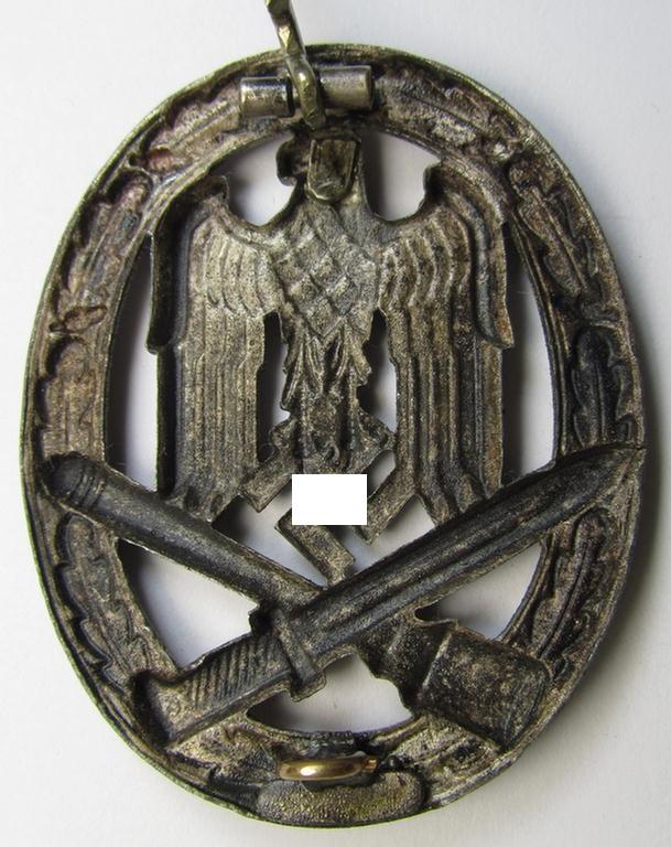 Superb - and actually scarely seen! - 'Allgemeines Sturmabzeichen' (or: General Assault Badge ie. GAB) being a non-maker-marked, typical zinc- (ie. 'Feinzink') 'cut-out swastika'-variant as was produced by the: 'Gebr. Wegerhoff'-company