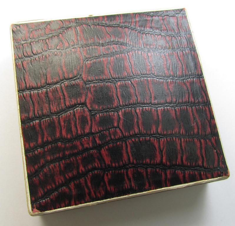 Attractive, golden-toned- (ie. 'Feinzink'-based) so-called: SA- ie. ('Sturmabteilungen'-) related, commemorative-plaque entitled: 'Kampftage der SA - Gruppe Franken - 1938' and showing the text: 'Dem 1. Sieger' and that comes in its period etui