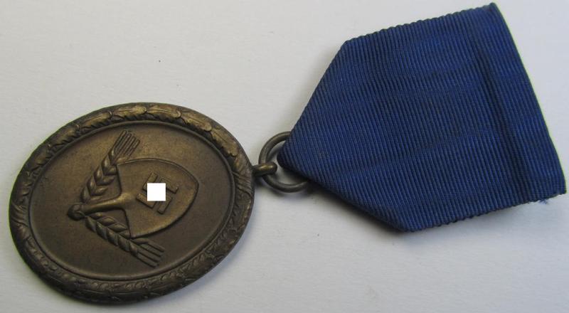 Attractive example of a: RAD (ie. 'Reichsarbeitsdienst') so-called: 'Dienstauszeichnung 4. Stufe für Männer' as was intended for 4 years loyal-service and that comes mounted onto its period piece of ribbon (ie. 'Bandabschnitt')