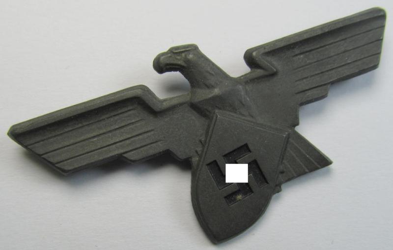 Superb - and truly rarely encountered! - 'Werkschutz o. Werksicherheitsdienst' EM- (ie. officers'-) pattern visor-cap-eagle being a non-maker-marked, zinc- ie. 'Feinzink'-based example that comes in a 'virtually mint- ie. unissued'-, condition