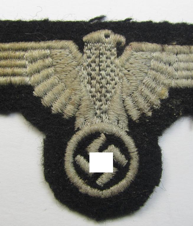 Superb example of a mid- (ie. later-war-) pattern, 'SS' (ie. 'Waffen-SS') so-called: 'RzM-style' enlisted-mens'-/ie. NCO-pattern arm-eagle as was intended for usage by the various Waffen-SS troops throughout the war