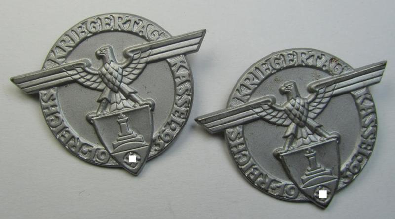 Silver-toned, D.R.K.B. (or: 'Deutscher Reichskriegerbund' aka 'Kyffhäuserbund') day-badge (ie. 'tinnie') being a non-maker-marked example entitled: 'Reichskriegertag - Kassel - 1936'