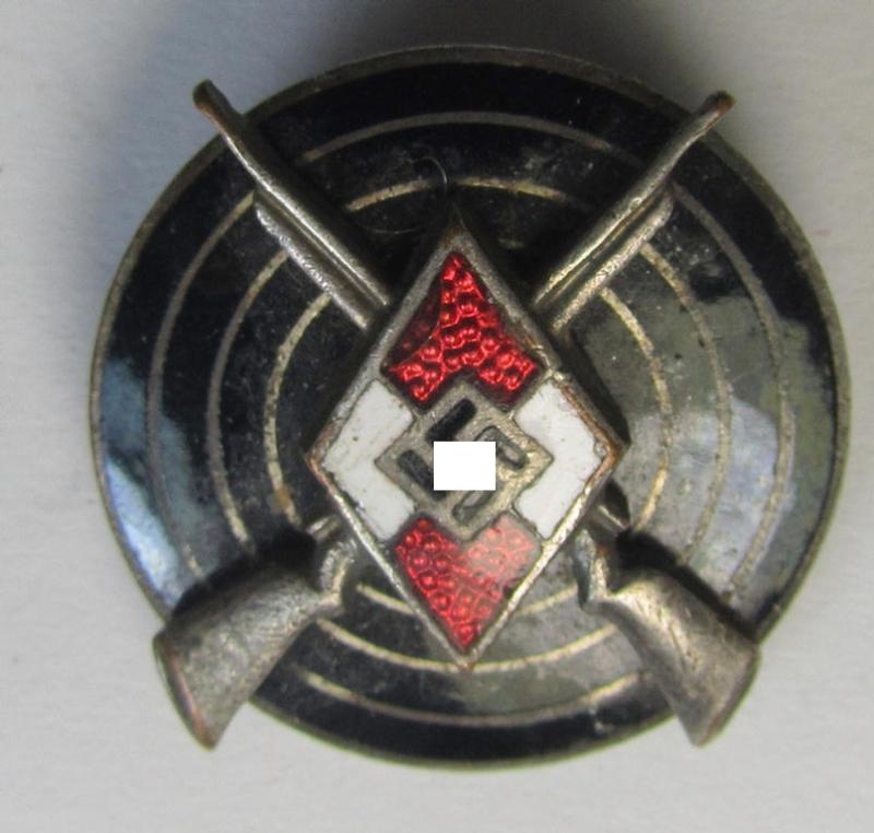 Nicely preserved - and hardly used nor worn! - HJ ('Hitlerjugend') so-called: 'HJ-Schiessauszeichnung' (or: HJ shooting- ie. marksmans'-badge) being a nicely maker- (ie. 'RzM - M1/63'-) marked example