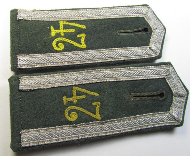 Attractive - albeit minimally mis-matched - pair of WH (Heeres), early- (ie. pre-) war-period, 'M36'-pattern (pointed-styled- and 'cyphered') so-called: NCO-type shoulderstraps as was intended for an: 'Unteroffizier des Nachrichten-Regiments 47'