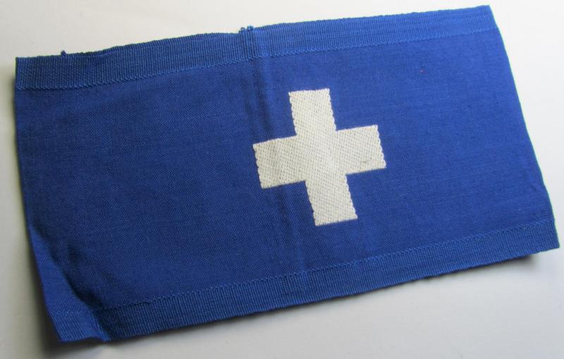 Attractive - and scarcely found! - EM- (ie. NCO-) pattern 'Reichsluftschutzbund' (ie. 'RLB'-) service-armband as executed in the neat 'BeVo'-weave-pattern as was intended for usage by a member serving within the: 'RLB erweiterten Selbstschutz'