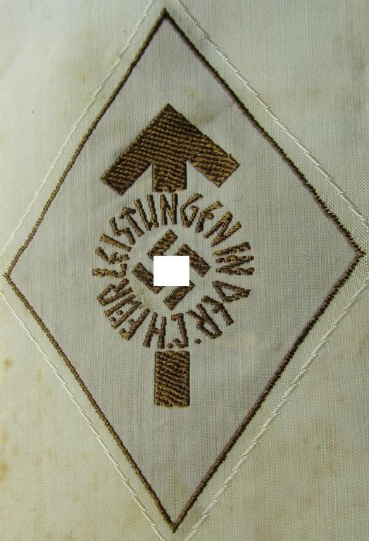 Attractive, HJ- (ie. 'Hitlerjugend') 'Leistungsabzeichen in Bronze' (or: bronze-class youth sports'-badge) as executed in the: 'BeVo'-weave pattern that still retains its period-attached 'RzM'-etiket