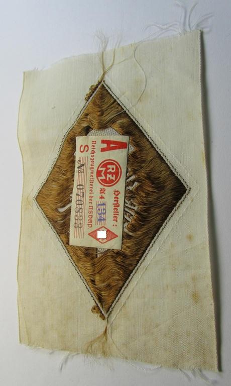 Attractive, HJ- (ie. 'Hitlerjugend') 'Leistungsabzeichen in Bronze' (or: bronze-class youth sports'-badge) as executed in the: 'BeVo'-weave pattern that still retains its period-attached 'RzM'-etiket