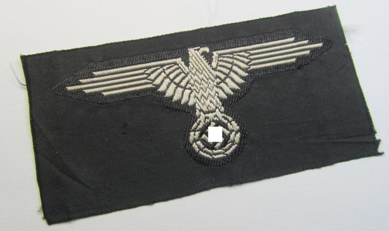 Superb, mid- (ie. later-war-) pattern, 'SS' (ie. 'Waffen-SS') so-called: 'BeVo-weave-style', enlisted-mens'- ie. NCO-pattern arm-eagle (ie. 'Ärmeladler für Mannschaften u. Unteroffiziere') as was intended for usage by the various Waffen-SS troops