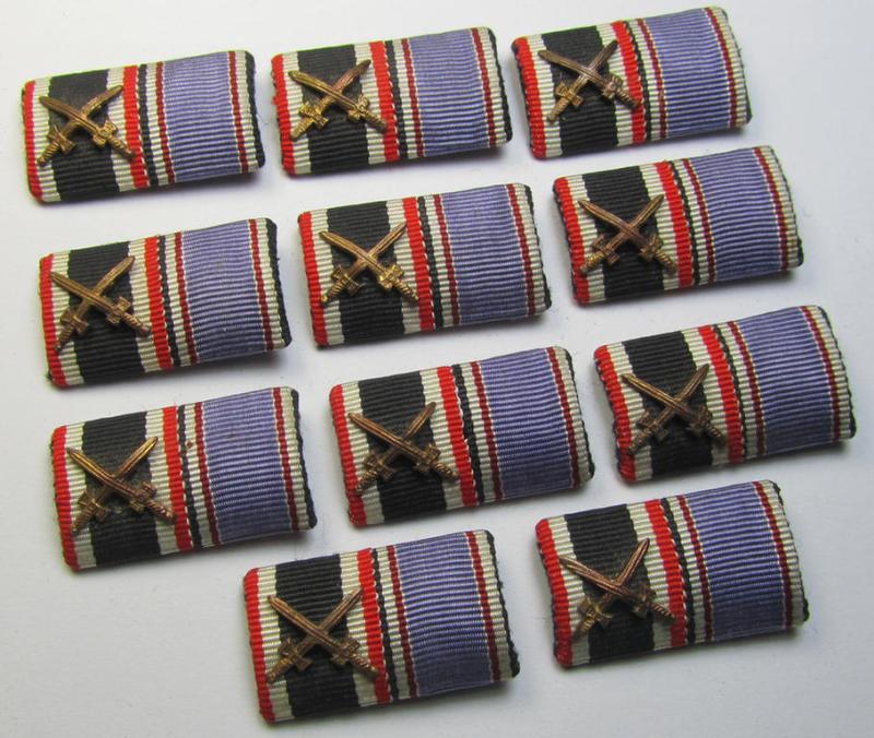 Neat two-pieced, WWII-period ribbon-bar (ie. 'Feld- o. Bandspange') as was intended for the combination: 'KvK II. Klasse mit Schwertern' and a: 'Luftschutz-Ehrenzeichen 2. Stufe'