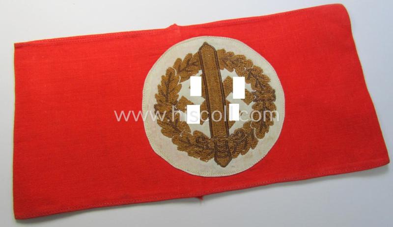Attractive, linnen-based armband (ie. 'Armbinde') as was intended for usage by the staff of the: 'SA-Wehrmannschaften' (being a hardly used example that still shows its period-attached so-called: 'RzM'-etiket)