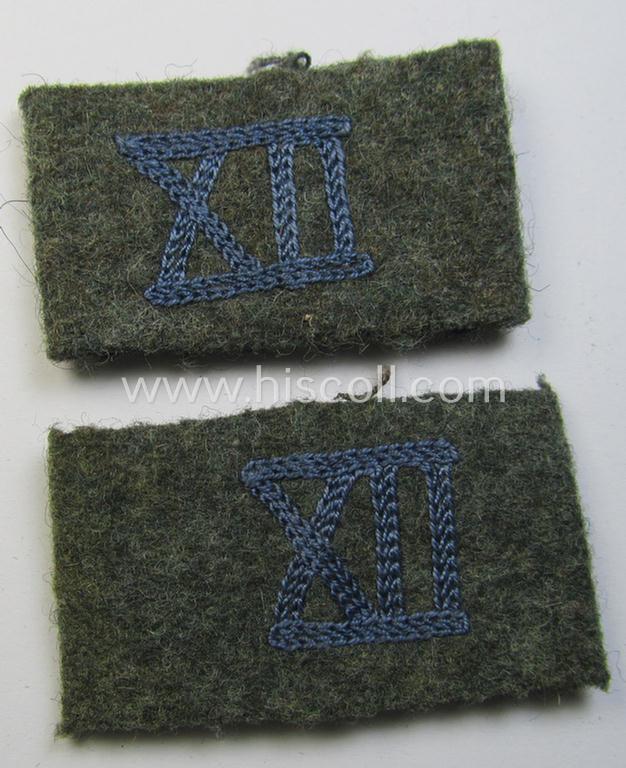 Fully matching pair of WH (Heeres) 'Nachschub'- (ie. transport-) related, so-called: regimental shoulderstrap-'slip-ons' (ie. 'Schulterstück-Überschuben') as was intended for usage by a: 'Soldat des Nachschub-Abteilungs XII'