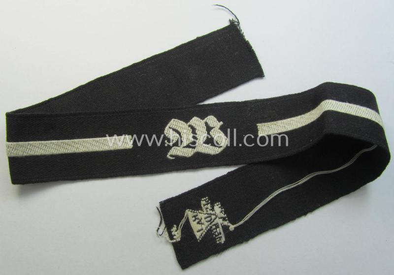 Attractive, RAD (ie. 'Reichsarbeitsdienst') EM- (ie. NCO-) pattern, commemorative cuff-title (ie. 'Dienstärmelstreifen') depicting a capital 'W'-character (as was intended for non-commisioned-staff working on the various 'Westwall'-fortifications)