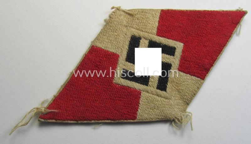 'Standard-issue'-pattern, 'Hitlerjugend'- ie. 'Bund Deutsche Mädel (HJ/BDM) so-called: 'Ärmelraute' as was executed in so-called 'BeVo'-weave pattern (being a moderately used- ie. clearly worn example)