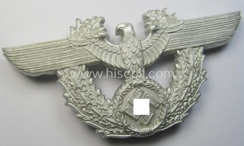 'Polizei' ie. 'Gendarmerie' (police), silver-coloured- and/or alumimium-based, enlisted-mens'- (ie. NCO- or even officers'-) type pouch-eagle (or: 'Adler für Kartuschkasten') being a very detailed and or maker- (ie. 'CTD'-) marked example