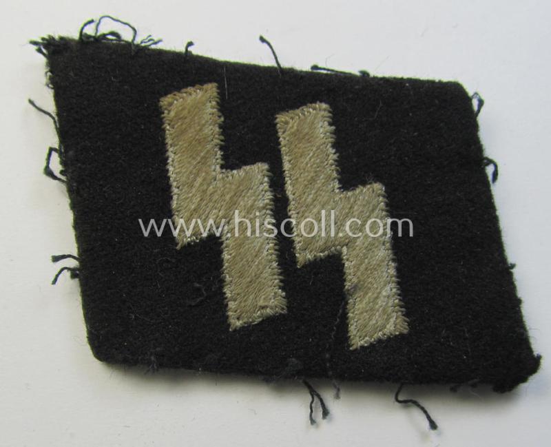 Stunning - and clearly used! - Waffen-SS - so-called: 'RzM'-styled, enlisted-mens'- (ie. NCO-) type so-called: 'runes'-collar-tab as was intended for usage by the soldiers (ie. NCOs) of the Waffen-SS throughout the war