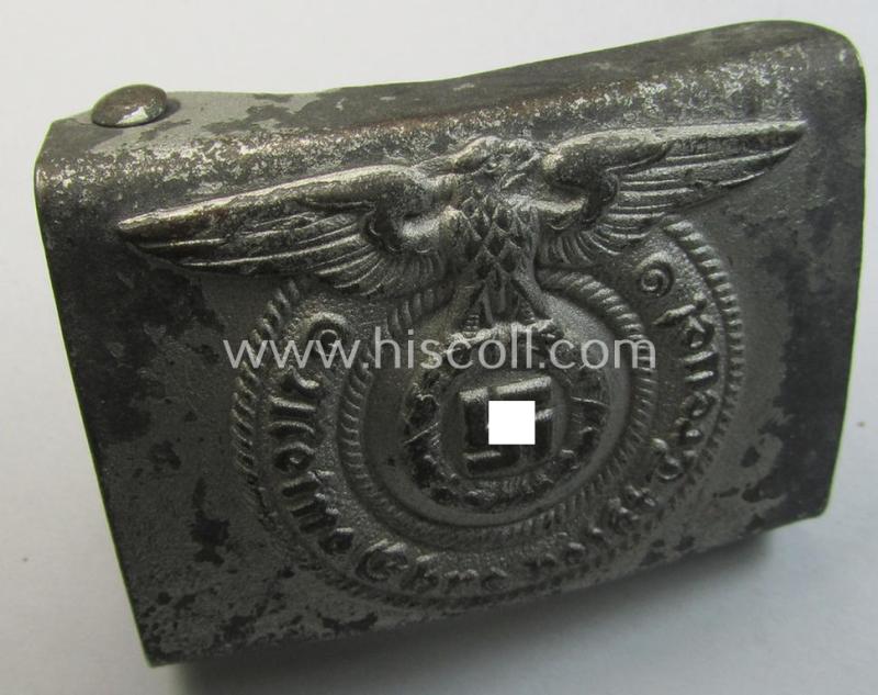 Attractive, Waffen-SS enlisted-mens'- (ie. NCO-) type belt-buckle (being a typical, unmarked and typical steel-based: 'Overhoff & Cie'-example) that comes in a surely issued- and/or moderately used- ie. worn, condition
