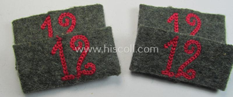 Pair of WH (Heeres) 'Veterinäre'-related, so-called: regimental shoulderstrap-'slip-ons' (ie. 'Schulterstück-Überschuben') as was intended for usage by a: 'Soldat des Veterinär-Abteilungs 12'