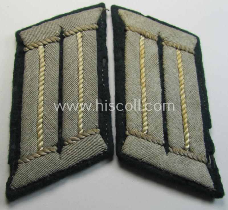 Fully matching - and moderately worn - pair of WH (Heeres) collar-tabs (ie. 'Kragenspiegel für Offiziere') as piped in the desirable white- (ie. 'weisser'-) coloured branchcolour as was intended for an: 'Offizier eines Infanterie-Rgts.'