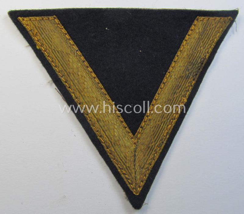 Attractive example of a WH (Kriegsmarine) blue-coloured rank-chevron (ie. 'Gefreitenwinkel') as was intended for a: 'Gefreiter' (as was specifically intended for usage on the various darker-blue-coloured TR-period naval-tunics)