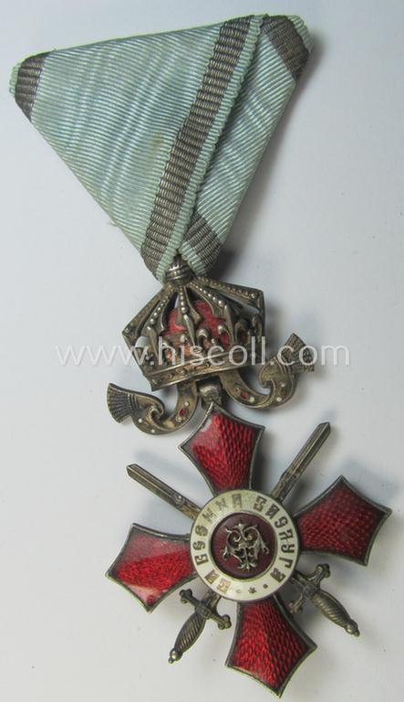 Superb - silver-toned- and nicely enamelled - Bulgarian, military-cross: 'For Bravery' (or: in Bulgarian- ie. Cyrilic language: 'Ordena Za Hrabrost') being a neat and/or detailed example of (I deem) the 4th Class