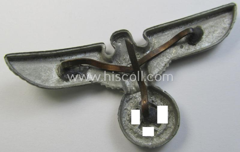 Attractive - greyish-silver-coloured- and/or: zinc- (ie. 'Feinzink'-) based (political-style) visor- (ie. 'Schirmmützen'-) cap-eagle being a detailed example that is neatly: 'RzM' and/or 'M1/49' marked on its back