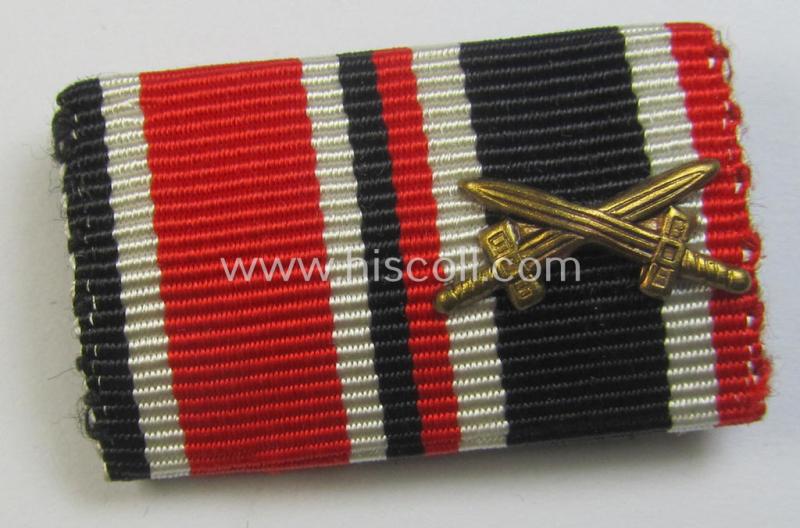 Two-pieced, WWII-period ribbon-bar (ie. 'Feld- o. Bandspange') as was intended for the combination: 'Eisernes Kreuz II. Klasse' (or: iron cross second class) and 'KvK II. Klasse mit Schwertern'
