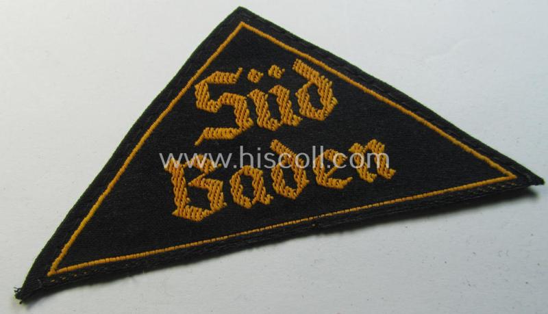 'HJ' ('Hitlerjugend') district-triangle (ie. 'Gebietsdreieck') entitled: 'Süd Baden' (being a simply never used- nor worn example that still retains its period-attached 'RzM'-etiket)