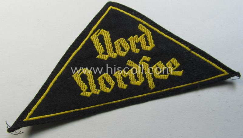 'HJ' ('Hitlerjugend') district-triangle (ie. 'Gebietsdreieck') entitled: 'Nord Nordsee' (being a simply never used- nor worn example that still retains its period-attached 'RzM'-etiket)